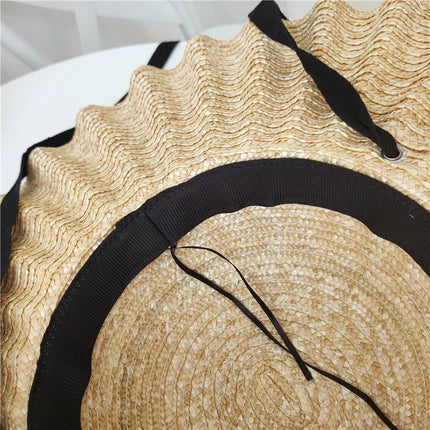Chapeau de paille à bord ondulé - Noir - M (56 - 58cm) | La boutique du chapeau