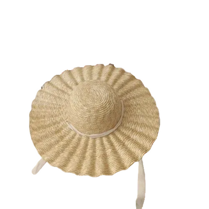 Chapeau de paille à bord ondulé - Blanc - M (56 - 58cm) | La boutique du chapeau
