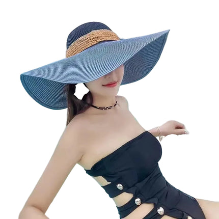 Chapeau de paille à grand bord - Bleu - M (56 - 58cm) | La boutique du chapeau