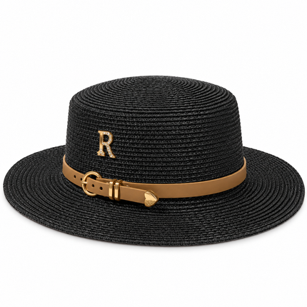 Chapeau de paille avec ceinture - Noir - M (56 - 58cm) | La boutique du chapeau