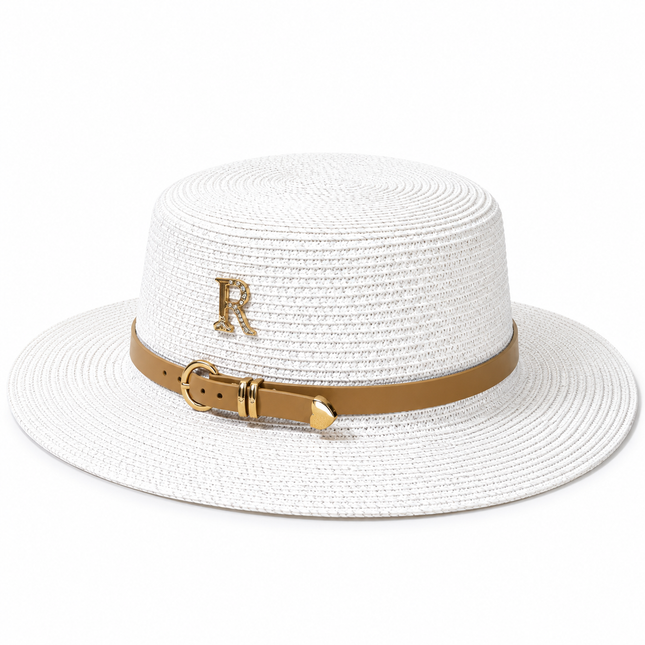 Chapeau de paille avec ceinture - Blanc - M (56 - 58cm) | La boutique du chapeau