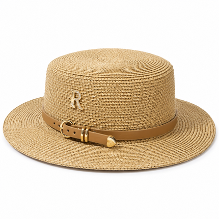 Chapeau de paille avec ceinture - Kaki - M (56 - 58cm) | La boutique du chapeau