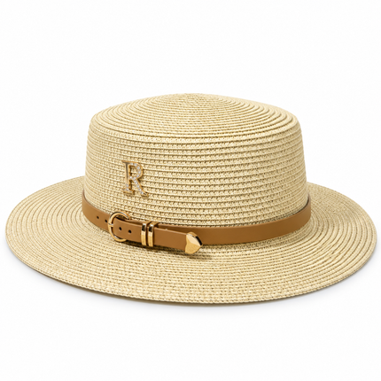 Chapeau de paille avec ceinture - Beige - M (56 - 58cm) | La boutique du chapeau