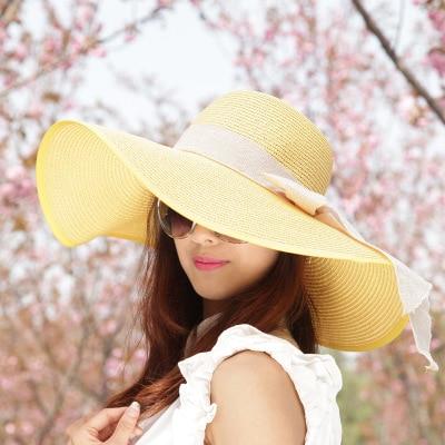 Chapeau de paille avec nœud - Plage - Jaune - M (56 - 58cm) | La boutique du chapeau