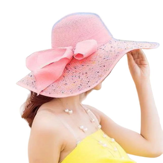 Chapeau de paille avec nœud - Plage - Rose - M (56 - 58cm) | La boutique du chapeau