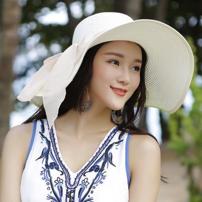 Chapeau de paille avec nœud - Plage - Blanc - M (56 - 58cm) | La boutique du chapeau