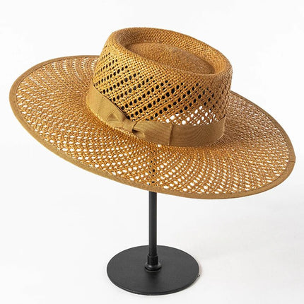Chapeau de paille avec nœud ruban - Kaki - M (56 - 58cm) | La boutique du chapeau