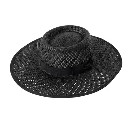 Chapeau de paille avec nœud ruban - Noir - M (56 - 58cm) | La boutique du chapeau