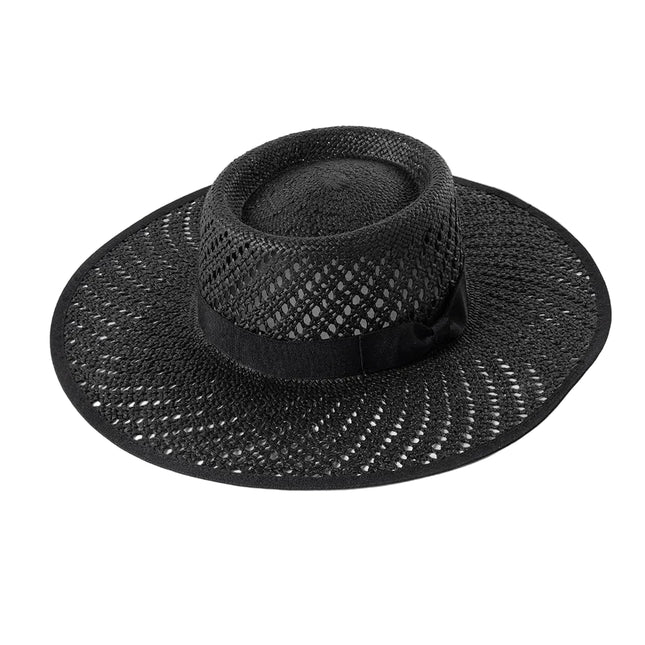 Chapeau de paille avec nœud ruban - Noir - M (56 - 58cm) | La boutique du chapeau