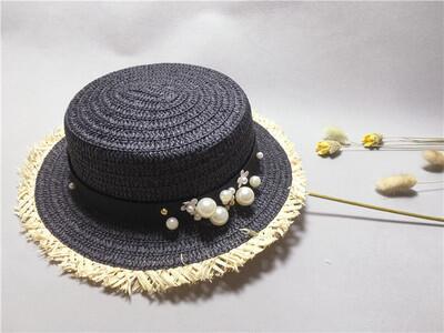 Chapeau de paille bandeau en cuir et perles - Noir - M (56 - 58cm) | La boutique du chapeau