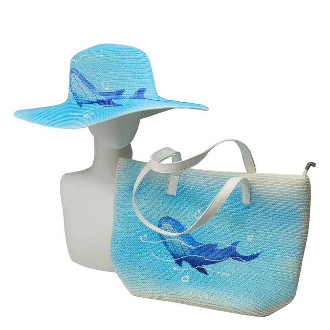 Chapeau de paille bleu et sac assorti - Bleu - M (56 - 58cm) | La boutique du chapeau