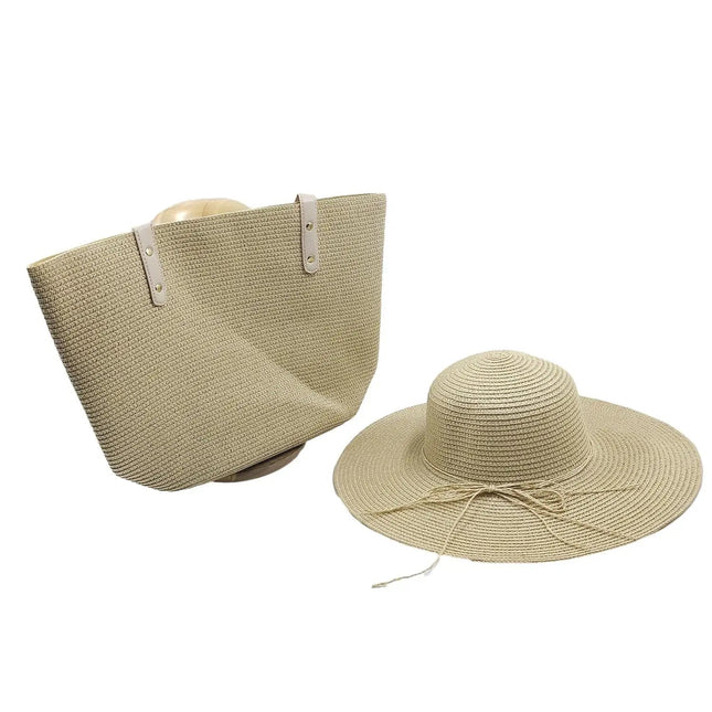 Chapeau de paille bord large et sac assorti - Beige - M (56 - 58cm) | La boutique du chapeau