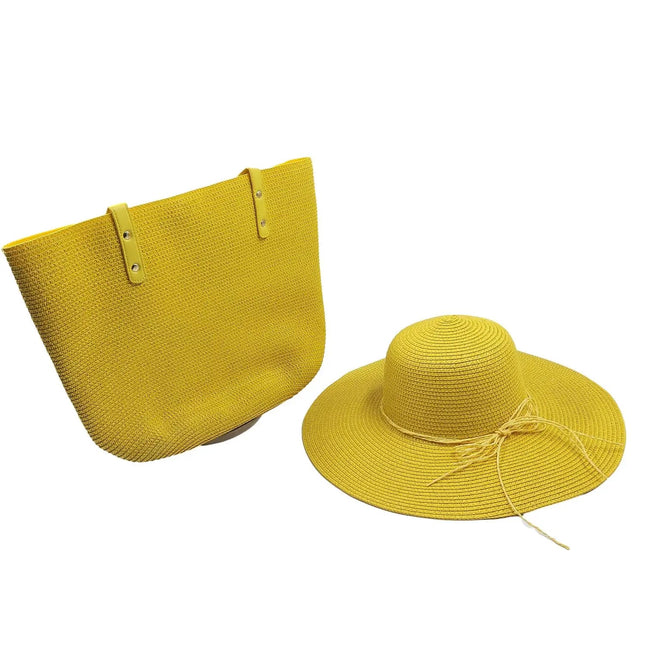 Chapeau de paille bord large et sac assorti - Jaune - M (56 - 58cm) | La boutique du chapeau