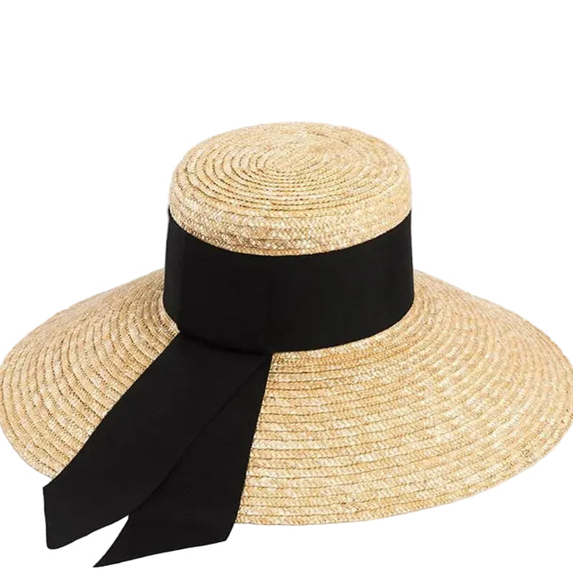 Chapeau de paille d'été pour femme - Beige/blanc - M (56 - 58cm) | La boutique du chapeau