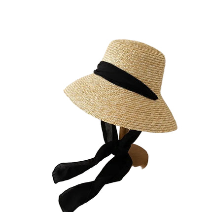 Chapeau de paille d'été pour femme - Beige/noir - M (56 - 58cm) | La boutique du chapeau