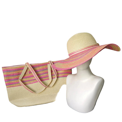 Chapeau de paille et sac assorti - Rose - M (56 - 58cm) | La boutique du chapeau