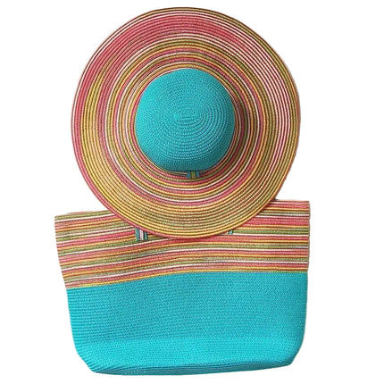 Chapeau de paille et sac de plage bleu ciel - Bleu ciel - M (56 - 58cm) | La boutique du chapeau