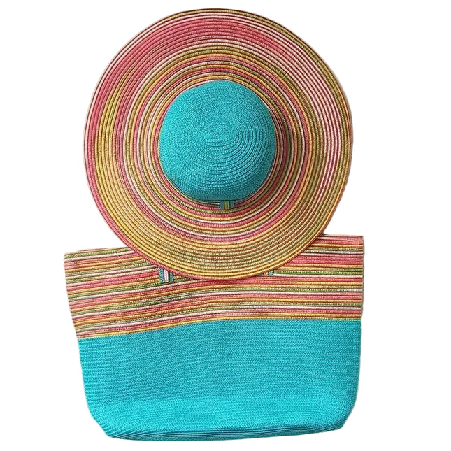 Chapeau de paille et sac de plage bleu ciel - Bleu ciel - M (56 - 58cm) | La boutique du chapeau