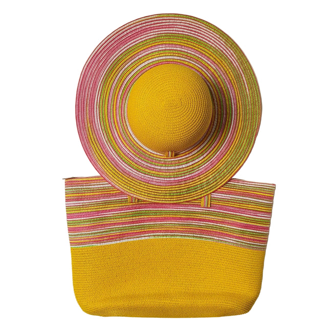 Chapeau de paille et sac de plage jaune - Jaune - M (56 - 58cm) | La boutique du chapeau