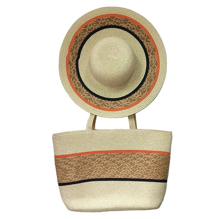 Chapeau de paille et sac de plage khaki - Kaki - M (56 - 58cm) | La boutique du chapeau