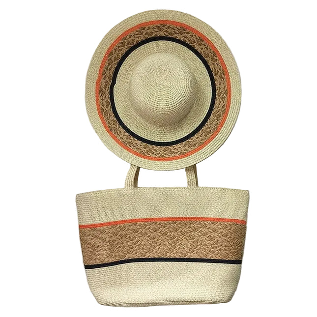 Chapeau de paille et sac de plage khaki - Kaki - M (56 - 58cm) | La boutique du chapeau