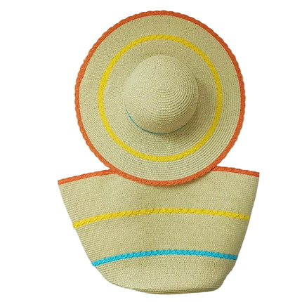 Chapeau de paille et sac de plage trois couleurs - Beige - M (56 - 58cm) | La boutique du chapeau
