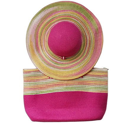 Chapeau de paille et sac de plage - Fuchsia - M (56 - 58cm) | La boutique du chapeau
