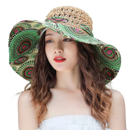Chapeau de paille floral - Vert - M (56 - 58cm) | La boutique du chapeau