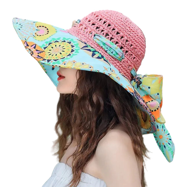 Chapeau de paille floral - Rose/rouge - M (56 - 58cm) | La boutique du chapeau