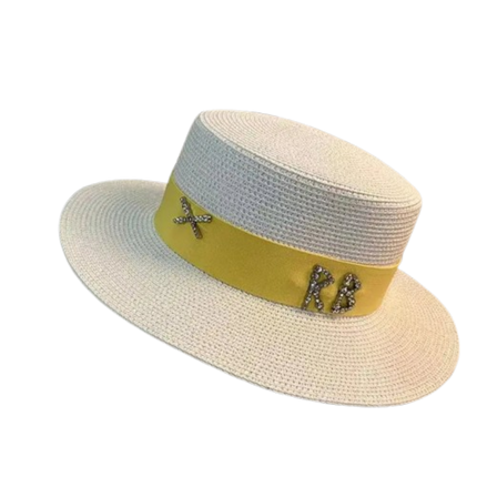 Chapeau de paille français - Blanc/jaune - M (56 - 58cm) | La boutique du chapeau