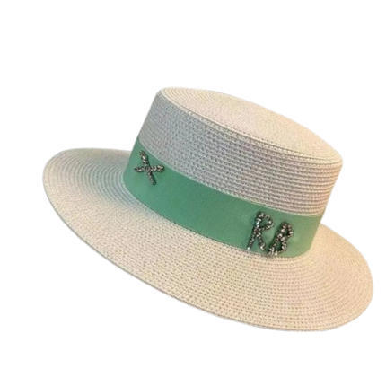 Chapeau de paille français - Blanc/vert - M (56 - 58cm) | La boutique du chapeau