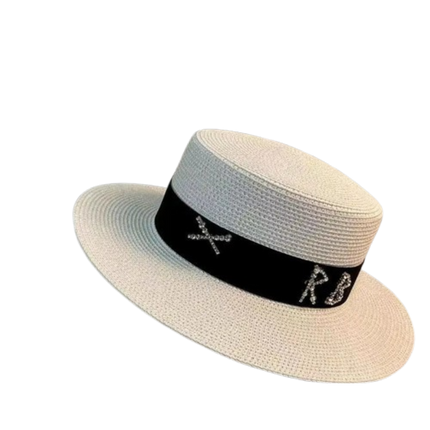 Chapeau de paille français - Blanc/noir - M (56 - 58cm) | La boutique du chapeau