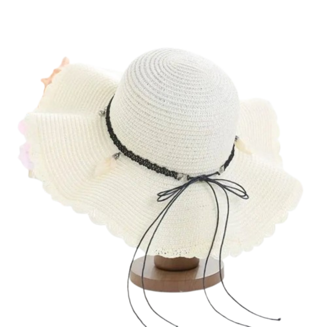 Chapeau de paille ondulé - Blanc - M (56 - 58cm) | La boutique du chapeau