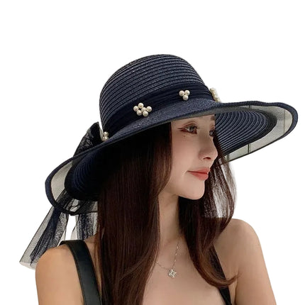 Chapeau de paille perlé - Bleu marine - M (56 - 58cm) | La boutique du chapeau