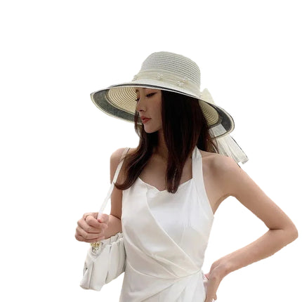 Chapeau de paille perlé - Marron - M (56 - 58cm) | La boutique du chapeau