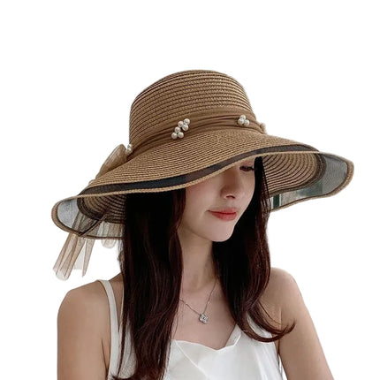 Chapeau de paille perlé - Marron - M (56 - 58cm) | La boutique du chapeau