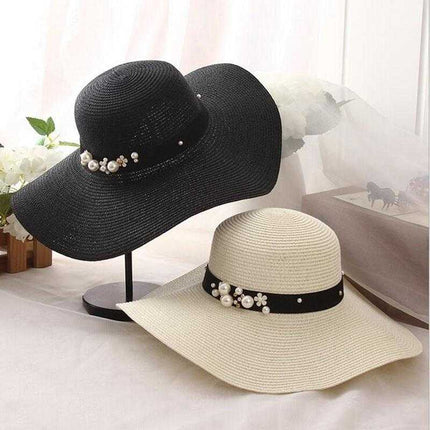 Chapeau de paille perles - Blanc - M (56 - 58cm) | La boutique du chapeau