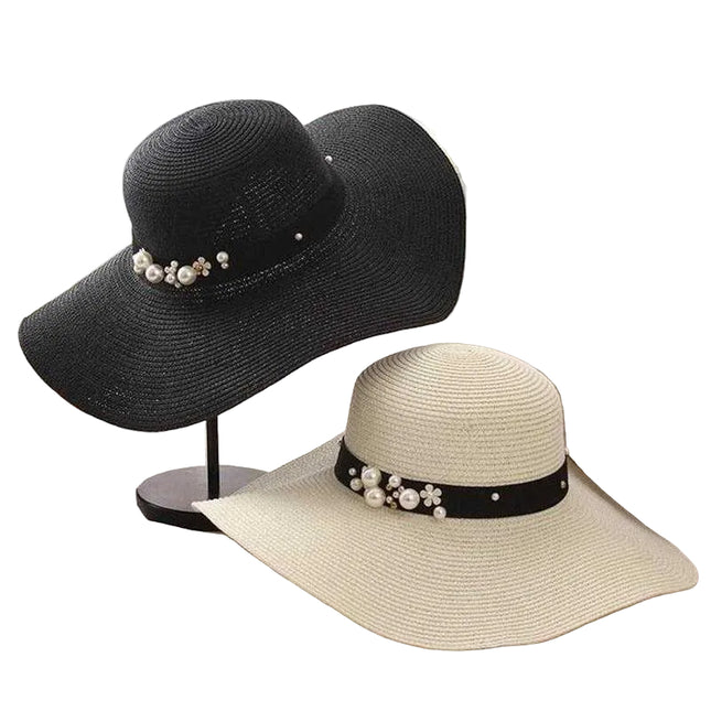 Chapeau de paille perles - Blanc - M (56 - 58cm) | La boutique du chapeau