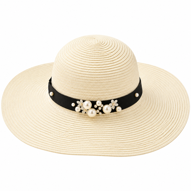 Chapeau de paille perles - Blanc - M (56 - 58cm) | La boutique du chapeau