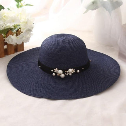 Chapeau de paille perles - Bleu - M (56 - 58cm) | La boutique du chapeau