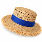 Chapeau de paille plat - Beige/bleu - M (56 - 58cm) | La boutique du chapeau