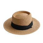 Chapeau de paille rond ruban blanc - Marron/noir - M (56 - 58cm) | La boutique du chapeau