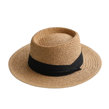 Chapeau de paille rond ruban blanc - Marron/noir - M (56 - 58cm) | La boutique du chapeau
