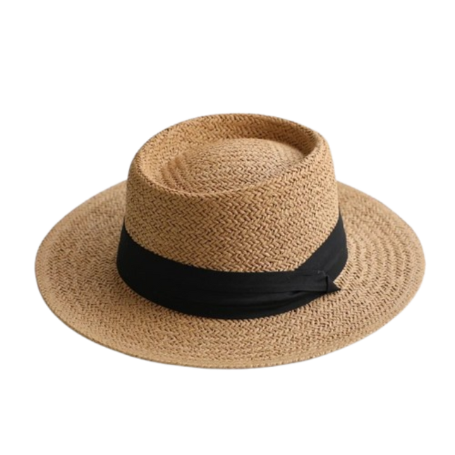 Chapeau de paille rond ruban blanc - Marron/noir - M (56 - 58cm) | La boutique du chapeau