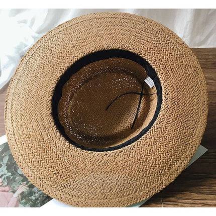 Chapeau de paille rond ruban blanc - Marron/noir - M (56 - 58cm) | La boutique du chapeau