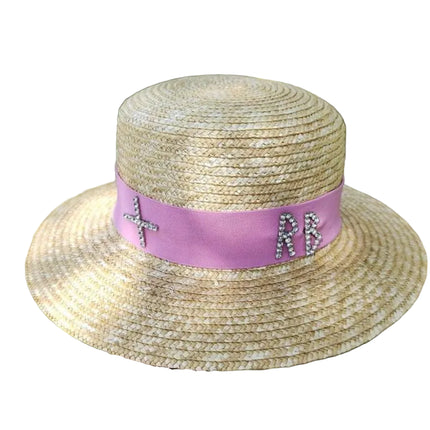 Chapeau de paille tissé - Blanc / violet - M (56 - 58cm) | La boutique du chapeau