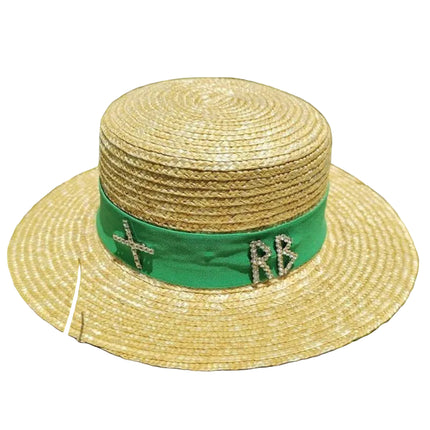 Chapeau de paille tissé - Beige / vert - M (56 - 58cm) | La boutique du chapeau