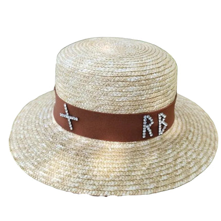 Chapeau de paille tissé - Blanc / Bordeaux - M (56 - 58cm) | La boutique du chapeau