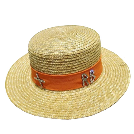 Chapeau de paille tissé - Beige / orange - M (56 - 58cm) | La boutique du chapeau