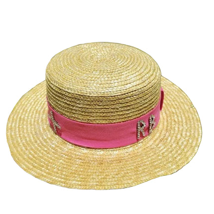 Chapeau de paille tissé - Beige / rose - M (56 - 58cm) | La boutique du chapeau